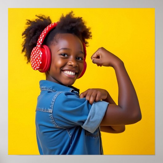 Poster Enfant souriant avec casque rouge Autisme Neurodiv (Devant)