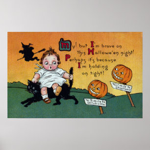 Poster Enfant sur le cru Halloween de chat et de poteaux