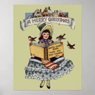 Poster Enfant Vintage avec Livre du Père Noël
