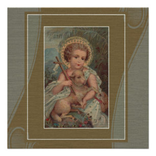 Poster Enfant vintage Jésus du Christ avec l'agneau et l