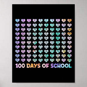 Poster Enfants 100 Jours De L'École Tie Dye Coeurs Math N