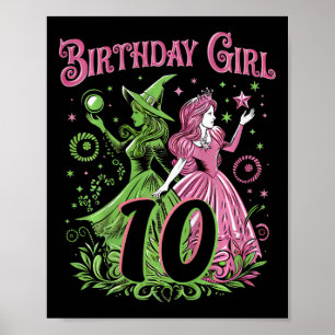 Poster Enfants 10e Anniversaire Sorcière rose et vert 10 