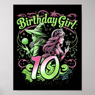 Poster Enfants 10e Anniversaire Sorcière rose et vert 10