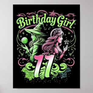 Poster Enfants 11e Anniversaire Sorcière rose et vert 11 