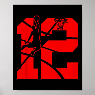 Poster Enfants 12 ans 12e Basketball fête d'anniversaireT