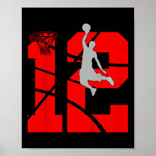 Poster Enfants 12 ans 12e Basketball fête d'anniversaireT
