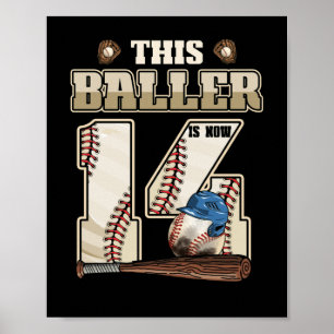 Poster Enfants 14e anniversaire Baseball Boy Quatorze ans