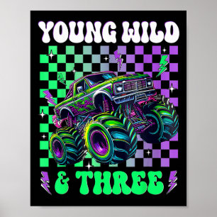 Poster Enfants 3e anniversaire garçon Monster Truck Jeune