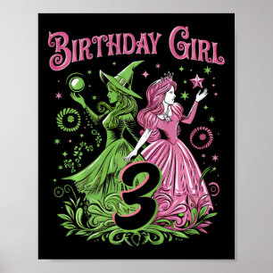 Poster Enfants 3ème anniversaire Sorcière Rose Et Vert 3