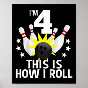 Poster Enfants 4 ans Bowling Anniversaire chemise de fête