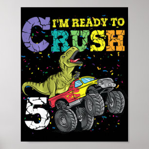 Poster Enfants 5 Ans 5Anniversaire Dinosaur Trex garçon g