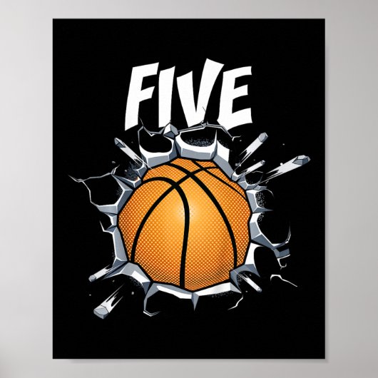 Poster Enfants 5 ans Basketball Anniversaire Thème 5t (Devant)