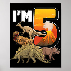 Poster Enfants 5 ans dinosaures anniversaire 5e partie pa