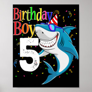 Poster Enfants 5Anniversaire Garçon requin Jaw-Quelques c