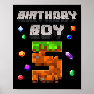 Poster Enfants 5e anniversaire garçon 5 vidéo joueur pixe