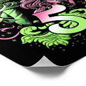 Poster Enfants 5e Anniversaire Sorcière rose et verte 5 A (Coin)