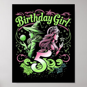 Poster Enfants 5e Anniversaire Sorcière rose et verte 5 A