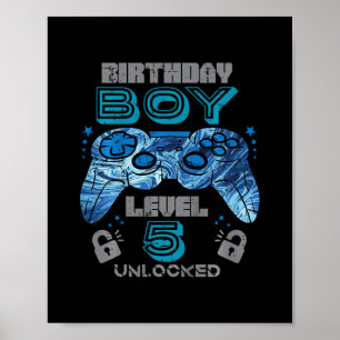 Poster Enfants 5ème Anniversaire Joueur Niveau 5 Débloqué