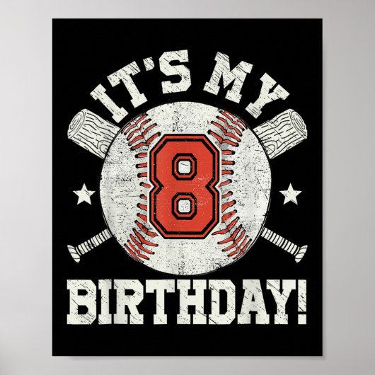 Poster Enfants 8e baseball Anniversaire Party Boys Ventil (Devant)