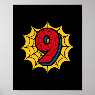 Poster Enfants 9e anniversaire Araignée Thème fête 9 ans