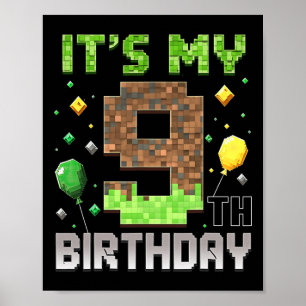 Poster Enfants 9e Anniversaire Joueur Pixel 9 Ans Vidéo G