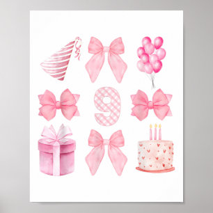 Poster Enfants 9e Coquette Anniversaire Fête Neuf Anniver