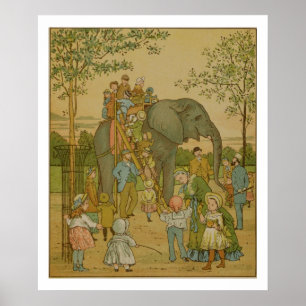 Poster Enfants à cheval sur l'éléphant (litho)