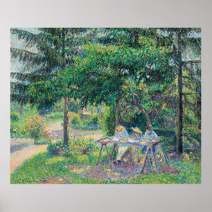 Poster Enfants attablés dans le jardin Camille Pissarro