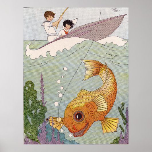 Poster Enfants Attirés Par Un Poisson Pendant La Pêche - (Devant)