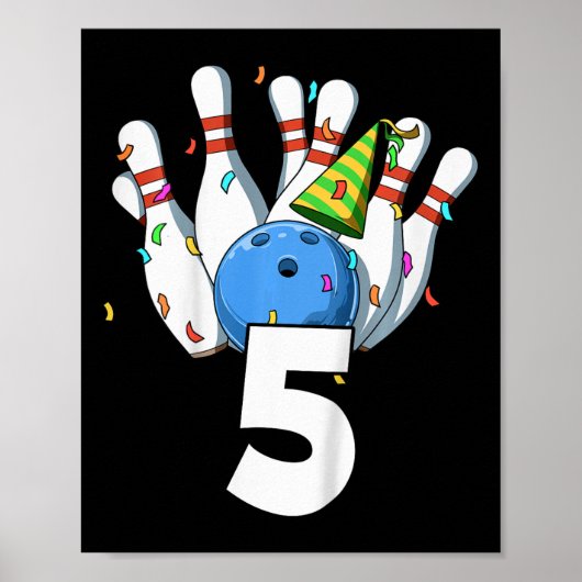 Poster Enfants Bowling Anniversaire 5 Bowling Thème 5ème  (Devant)