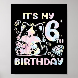 Poster Enfants C'est mon 6e anniversaire fille 6 ans chat