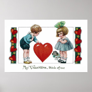 Poster Enfants, chien et grand cru Valentine de coeur