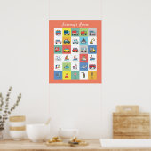 Poster Enfants Cute Trucks & Transport Monogramme Nom Mur (Cuisine)