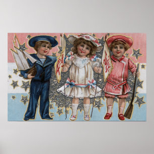 Poster Enfants dans bleu, le blanc et le rose
