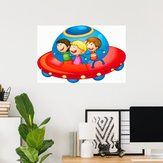 Poster Enfants Dans Un Navire Spatial