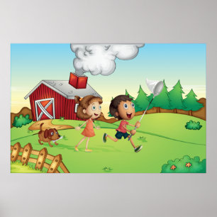Poster Enfants Dans Une Ferme
