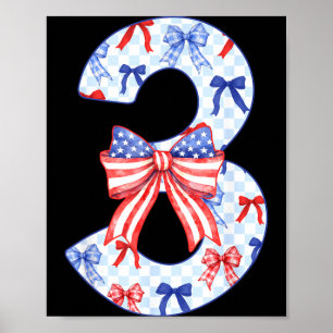 Poster Enfants de 3 ans Drapeau Nœud 4 juillet 3e anniver