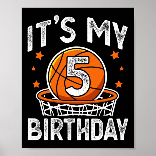 Poster Enfants de 5 ans Basketball Sport 5e Anniversaire  (Devant)