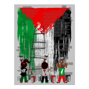 Poster Enfants de Gaza peignant le drapeau de la Palestin