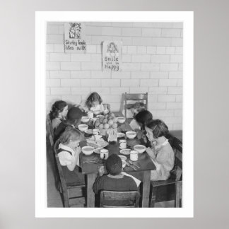 Poster Enfants de l'école manger déjeuner - Vintage