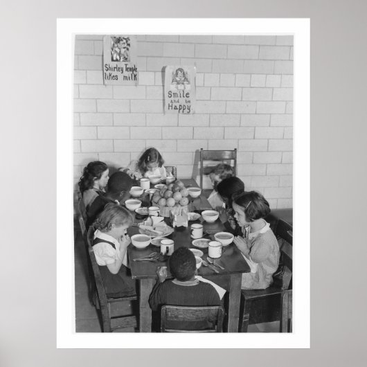 Poster Enfants de l'école manger déjeuner - Vintage (Devant)