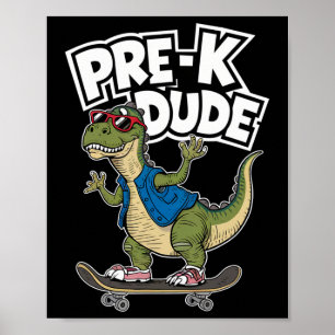Poster Enfants de maternelle skateboard dinosaure Prek me