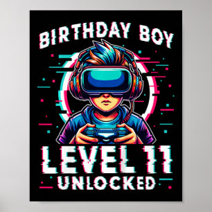 Poster Enfants de niveau 11 déverrouillés 11 ans Joueur d