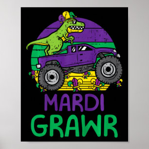 Poster Enfants Dino Monster Camion Mardi Grawr Mardi Gras