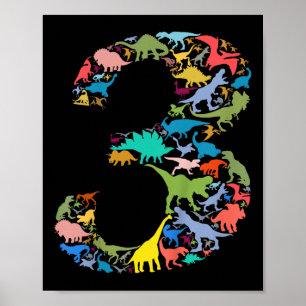 Poster Enfants Dinosaur 3e anniversaire garçon 3 ans T-re