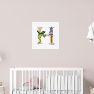 Poster Enfants Dragon Nom personnalisé Monogram H Nursery