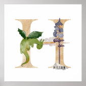 Poster Enfants Dragon Nom personnalisé Monogram H Nursery (Devant)
