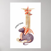 Poster Enfants Dragon Nom personnalisé Monogram J Nursery (Devant)