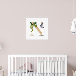 Poster Enfants Dragon Nom personnalisé Monogram N Nurserr