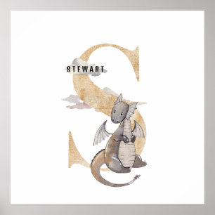 Poster Enfants Dragon Nom Personnalisé Monogram S Nurserr